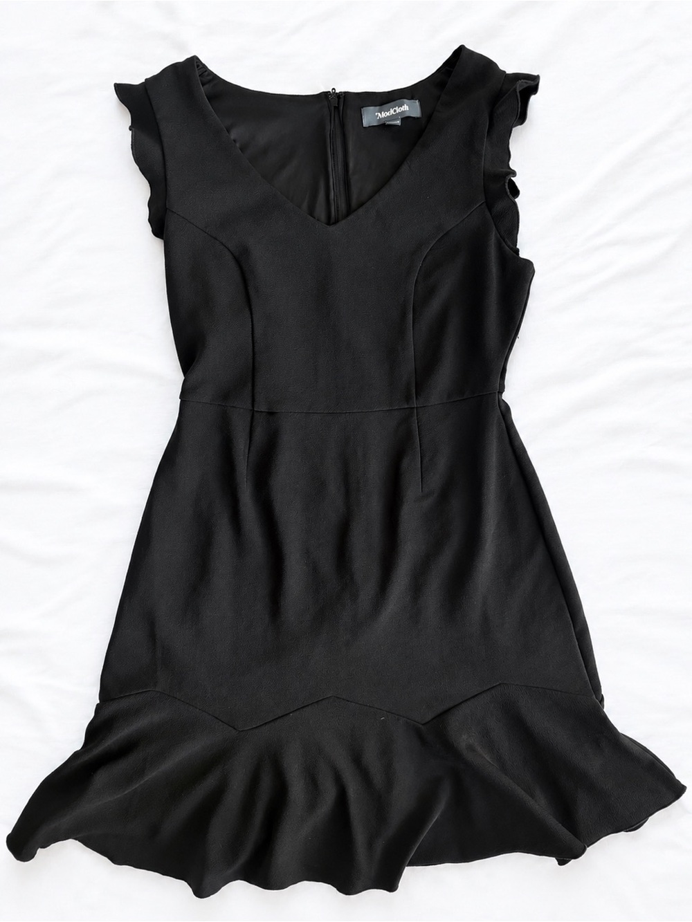 ModCloth Black Ruffle Sleeve Fit & Flare Dress Size Medium